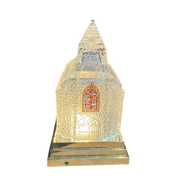 Avon Vintage Silent Night Crystal Light-Up Church Stained Glass Window Decor - Picture 1 of 9